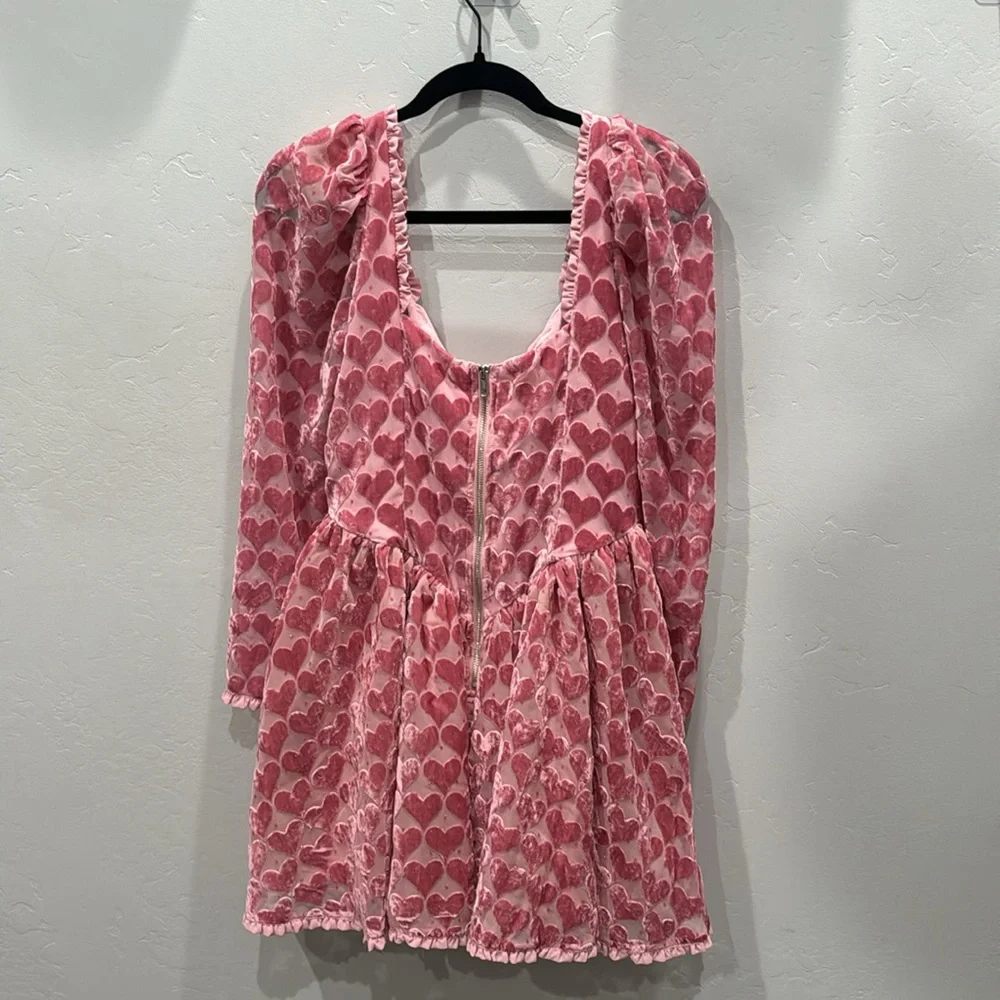 Pink Heart Patterned Women's Dress - Picture 3 of 3